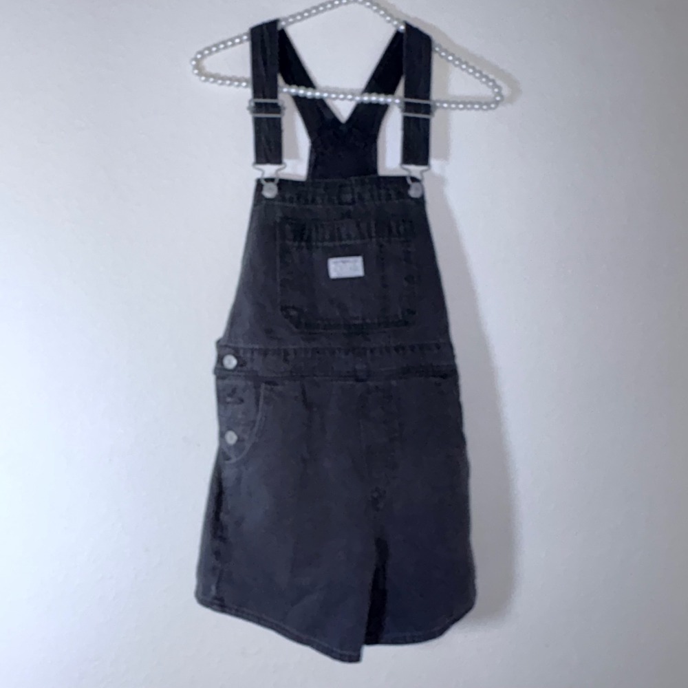 Levi's Denim Shortalls XS Black New Bib Overalls Jean shorts Washed Cotton